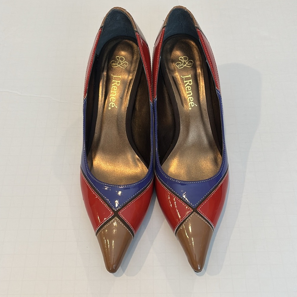 J.Renee Tangle Colorblock Patchwork Pointed Toe Kitten Heels in Size 6.5 - Picture 2 of 16